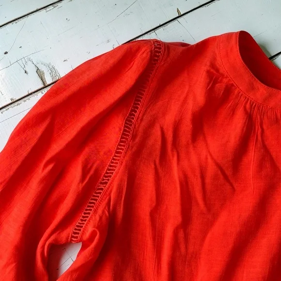 Notations Orange Tunic Blouse Size Lg Drawstring Hem Split Neck Lightweight Top - Picture 5 of 7